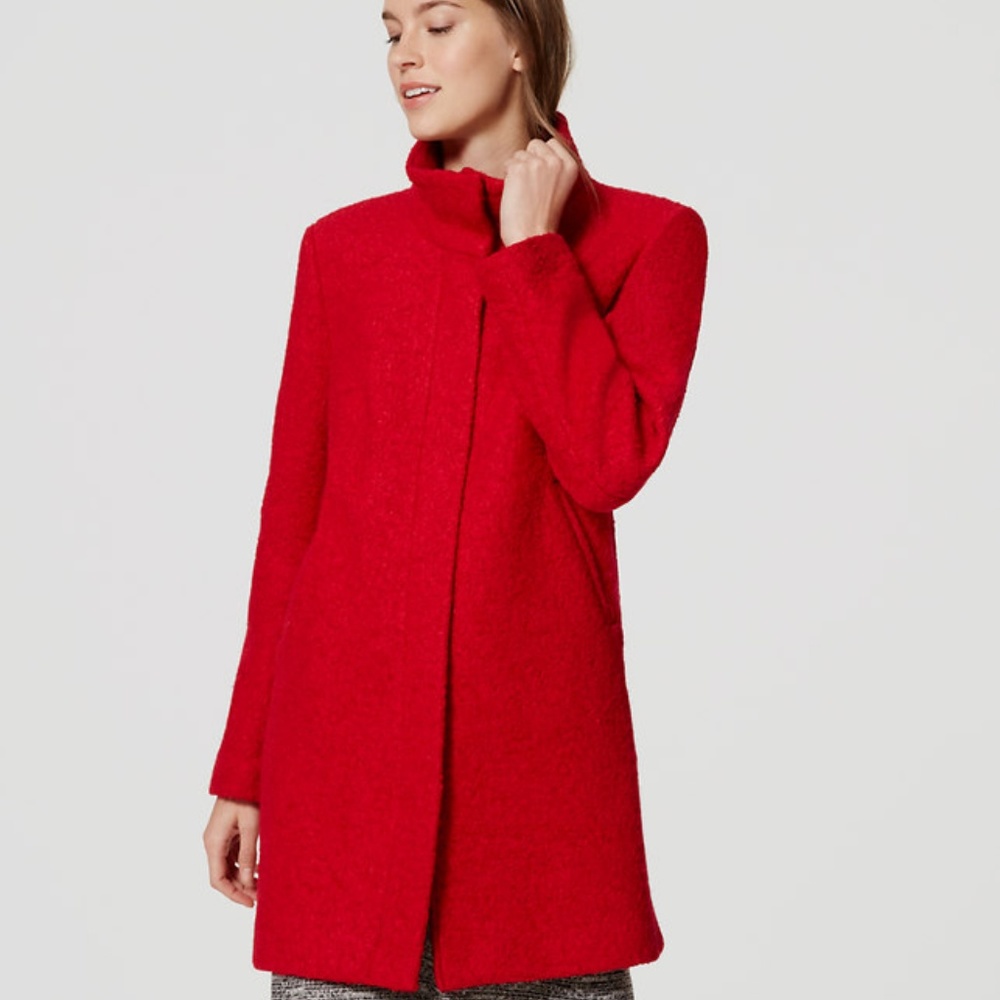 LOFT Red Funnel Neck Wool Coat